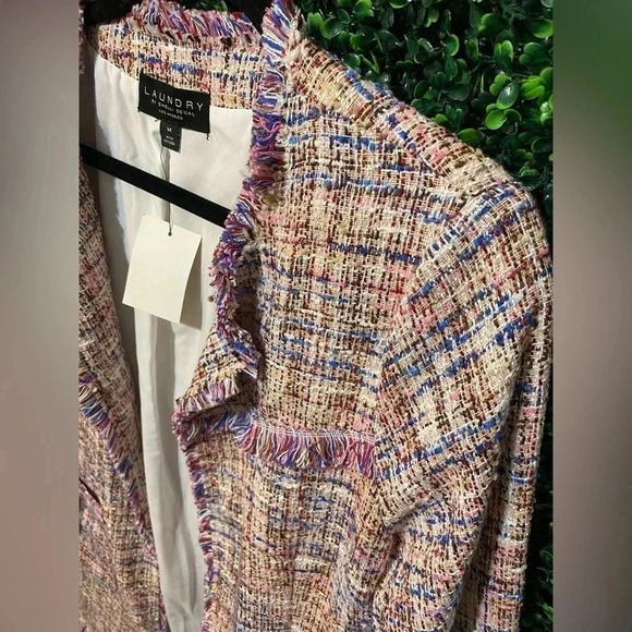 Laundry By Shelli Segal - Boucle Knit Textured Fringe Trim Jacket - Size Medium - Picture 4 of 10